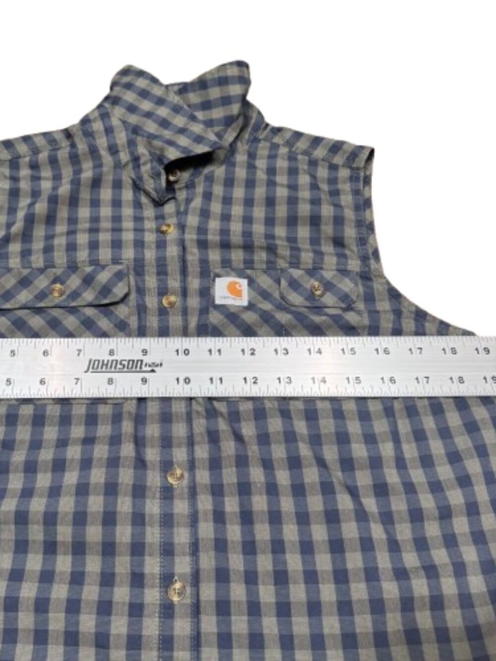 Carhartt Force Green Blue Plaid Gorpcore Granola Button Up Workwear Top (SZ M) - Picture 10 of 11